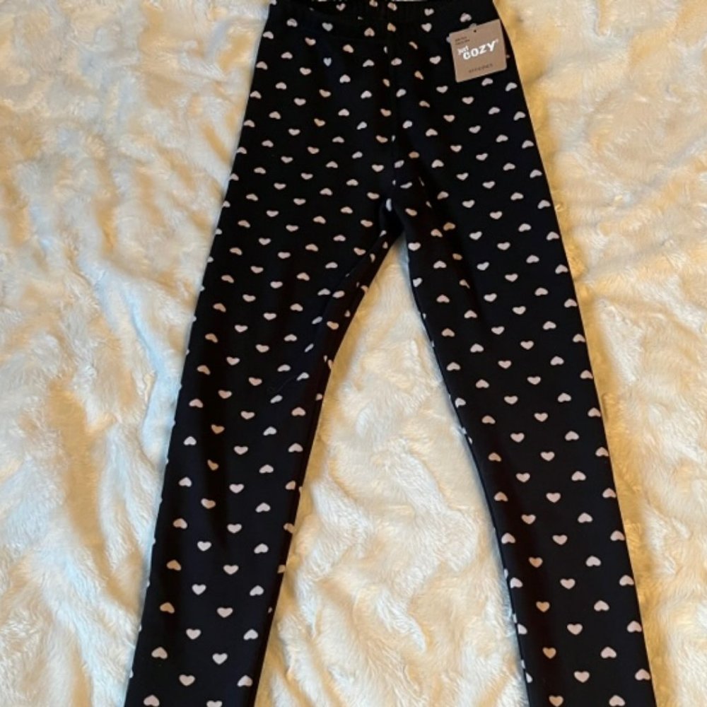 2/$40 Just Cozy Black Leggings with Hearts Ladies Size XS/S NWT